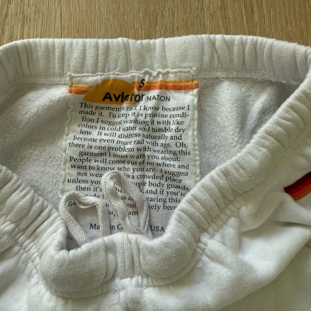 Aviator Nation White Track Joggers with Sunset Stripe & Navy 'A' Logo - Picture 4 of 8